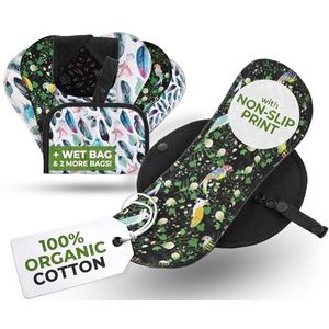 Herbruikbare panty liner, verpakking van 7 stuks; klein; organisch katoen; veren; zwarte vleugels