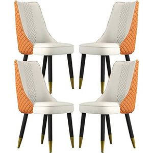 GEIRONV Woonkamer Lounge Counter Stoelen Set van 4,Microvezel Lederen Keuken Eetkamerstoelen met Rugleuning Zacht Kussen en Stevige Houten Poten Eetstoelen ( Color : Orange+beige , Size : 88*52*51cm )