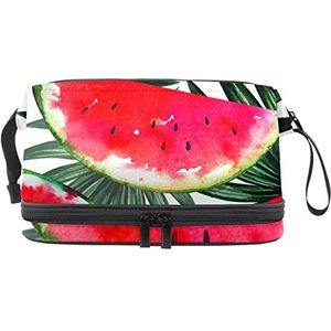 Multifunctionele opslag reizen cosmetische tas met handvat,Aquarel rode watermeloen zomer,Grote capaciteit reizen cosmetische tas, Meerkleurig, 27x15x14 cm/10.6x5.9x5.5 in