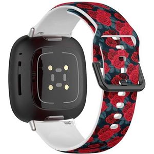 Sportbandje compatibel met Fitbit Sense / Sense 2 / Versa 4 / Versa 3 (Red Rose Seamlees Retro) siliconen armband accessoire