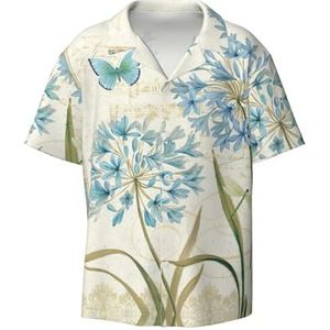 OdDdot Blauw bloemenprint heren button down shirt korte mouw casual shirt voor mannen zomer business casual overhemd, Zwart, L