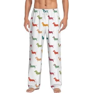 OKFSTY Leuke Teckel Honden Heren Pyjama Broek,Pyjama Polyester Broek Voor Mannen Zachte Lange Lounge Pj Slaap Broek Met Zakken, Wit, S