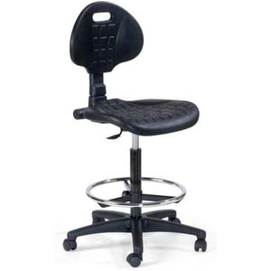 Office & More IND102 Draaibare werkstoel met zitting en rugleuning van polyurethaan, robuuste kunststof voet en voetring