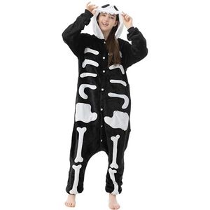Pyjama voor dames, Halloween-kostuum voor dames, dierenpyjama, eendelig, winterpyjama van flanel, zacht en warm, ideaal carnavalskostuum, Grijs, L