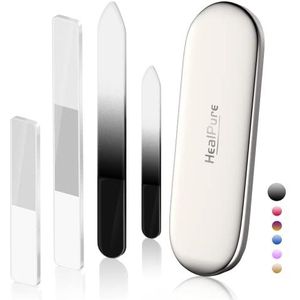 Glazen nagelvijl en Shiner - 4 stuks dubbelzijdige geëtste kristallen nagelvijlen en nano-nagelpolijstmachines, professionele salonmanicure-gereedschapsset voor acryl- en natuurlijke nagels