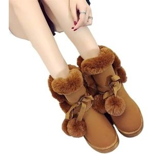 WJIAYAO Sneeuwlaarzen Vrouwen Vrouwen Snowboots Suede Winter Schoenen Bont Bal Mid-Kuit Laarzen Vrouwelijke Laarzen Antislip Sneeuw Casual, Bruin, 38 EU