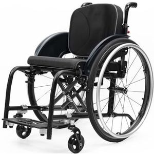 CFMAIF Rolstoel, zelfrijdend, licht, voor gehandicapten, aluminium, transport, afneembare voetsteunen, handmatige rem, afneembare bekleding (zwart, 38 cm zit)