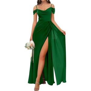 WSEYU Chiffon Bruidsmeisjes Jurken Spaghetti Bandjes Prom Jurken Koude Schouder Formele Avond Party Gown ZM202, Emerald Groen, 32