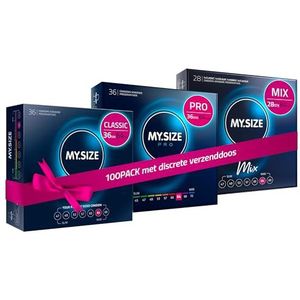 MY.SIZE 100 Condooms 64 mm Megaset Classic+Mix+Pro I Maat 1 I 100 stuks voordeelverpakking I Extra dun Premium condoom I Zeer dun gevoelig I Dunne wand I Vegan condooms I Condooms voor mannen