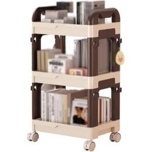 2/3/4 Kubusboekenplank, Kubusopslagdisplayrek Met Wielen, Eenvoudige Mobiele Boekenplank Met Laden, Geschikt For Woonkamer, Kinderkamer (donkerbruin, Rood)(Dark Brown,3tier)