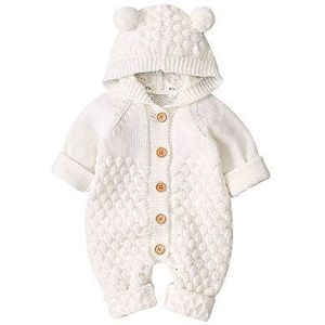 VICROAD Baby Hooded Gebreide Rompertjes Pasgeboren Meisjes Jongens Onesies Warme Trui Jumpsuit Outfits, Beige, 3-6 Maanden