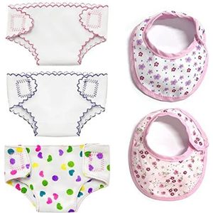 Set van 5 poppenaccessoires luier slabbetje voerset voor poppen van 35 tot 18 cm, bestand tegen meerdere wasbeurten, herbruikbaar voor veelzijdig gebruik