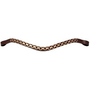 QHP Lederen hoofdband Calla golfvorm (warmbloed, bruin/goud)