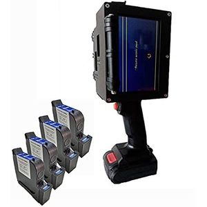 Handheld Inkjet -printer 5CM 16 Taal Handheld TIJ Drukmachine Variabele Datum Serienummer Logo Draagbare Handheld Inkjet-printer Snel afdrukken zonder vertraging(1SET with 4BLACK INK)