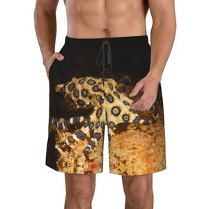 Blauwe Haai Print Heren Zwemplank Shorts Zwembroek Trunks Badmode Sneldrogende Surfen Strand Essentiële Zomer, Blauwe Ring Octopus, XXL