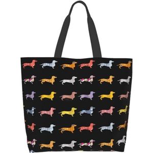 hansgo Tote Bag Strand Canvas Tas Reizen Herbruikbare Boodschappentas Tote voor Vrouwen Mannen, Puppy Teckel Hond Dier, Eén maat