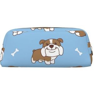 Engelse bulldog naadloze illustratie bedrukte lederen etui draagbare reizen make-up tas grote capaciteit toilettas rits opbergtas voor vrouwen meisjes, Goud, Eén maat, Tas Organizer