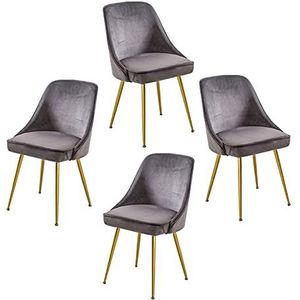 GEIRONV Dining Chair Set van 4, Moderne Ergonomische rugleuning for Restaurant Cafe Lounge Stoel Flanel Metalen stoel Benen Make-up Stoel Eetstoelen (Color : Gris)