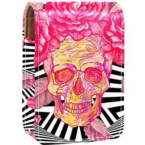 Make-up lippenstift hoesje voor buiten rode schedel lipgloss houder lippenstift case draagbare make-up tas reizen lippenstift organizer case met spiegel mini lippenstift opbergdoos voor vrouwen, Veelkleurig-1, 9.5x2x7 cm/3.7x0.8x2.7 in,