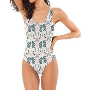 Klassieke Badpakken uit één stuk voor vrouwen Minimalistische Berry Witte U-vormige Rug Buikcontrole, Minimalistische Berry Wit, S