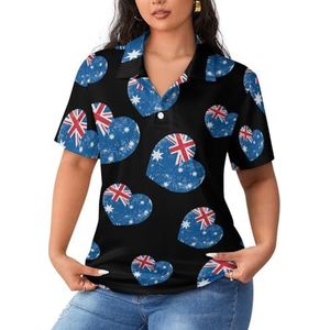 Australië retro hart vlag dames poloshirts korte mouwen casual kraag T-shirts golfshirts sport blouses tops L