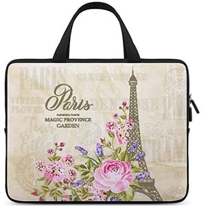 Eiffeltoren met lente bloeiende bloemen laptoptas duurzame waterdichte notebook draagtas computertas aktetas 15 inch