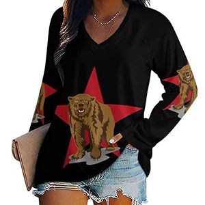 Mama Bear Vlag van Californië nieuwigheid dames blouse tops V-hals tuniek t-shirt voor legging lange mouw casual trui