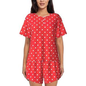Rode en witte stippen print dames zomer zachte tweedelige bijpassende outfits korte mouw pyjama lounge pyjama sets, Zwart, L