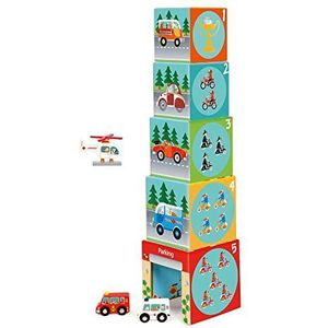 SCRATCH 6181088 Stapeltoren piramide met auto's en helikopters, houten speelgoed, houten voertuigen