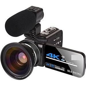 Vlogcamera, Video camcorder vlogging for Facebook afstandsbediening 3.0 inch touchscreen lens Hood Webcam camera mini video digitale camera(128GB SD Card,AF2 Mic Lens)