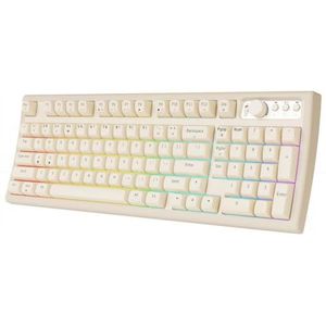 QPSJXN V97 draadloos toetsenbord met RGB -achtergrondverlichting Bluetooth en 2,4 GHz connectiviteit heroplaadbaar stil ontwerp voor pc-spelers (wit)