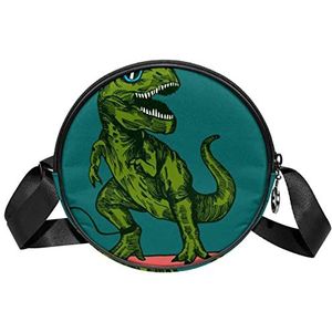 Ronde Crossbody Tas Dinosaurus Groene Messenger Bag Purse voor Vrouwen, Meerkleurig, 6.7x6.7x2.3 in, Sling Rugzakken