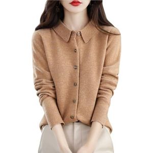 Dames Kasjmier Vesten Lange Mouwen Revers Wol Gebreide Trui Stretch Zachte Pullover Elegante Effen Gebreide Trui Herfst Winter Lichtgewicht Warme Bovenkleding for Buiten, Kantoor(Brown,XX-Large)