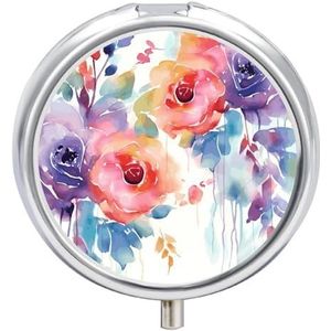 Pillendoos Draagbare Aquarel Bloemen Pil Organizer Reizen Pil Case voor Pocket Of Portemonnee Geneeskunde Pil Container met Spiegel 3 Compartimenten Dagelijkse Geneeskunde Organizer