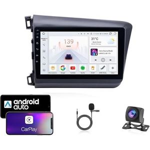 Android 13 Dubbel Din Auto Stereo Touchscreen Auto Stereo Voor Honda Civic 2012-2015 Met Bluetooth GPS Navigatie WiFi FM Radio USB/SWC/Plug en Play Ondersteuning Carplay&Android Auto(8 Core 4G+Wifi 2G