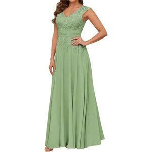 Vrouwen Dubbele V-hals Moeder Van De Bruid Bruidegom Jurken Chiffon Kant Applicaties Formele Avond Grootmoeder Jassen ZM206, Sage Groen, 32