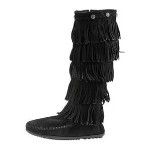 Minnetonka 5-laags Fringe Boot 1652, dames mocassin laarzen, zwart, 40 EU