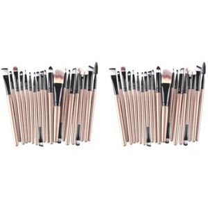 2 set 20 Stuks/set Professhional Make-up Borstels Foundation Poeder Borstel Goud Zwart