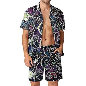 Aquarel Art Mandala mannen Hawaiiaanse bijpassende set 2-delige outfits button down shirts en shorts voor strandvakantie