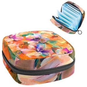 Botanische bloemen abstracte heldere achtergrond maandverband opbergtas grote menstruatie cup zakje met rits, menstruatie pads tas winkel panty voeringen tampons voor meisjes vrouwen