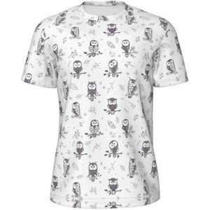 Owl Tree Branches Print Sport T-shirt voor heren, ademend koel droog mesh basislaag tops korte mouw hardlooptop gym shirt, Zwart, S
