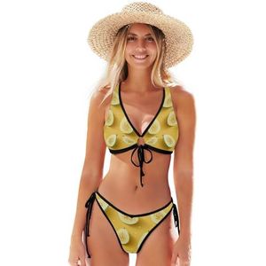 Geel Fruit Art Bikini Badmode Beachwear Twee Stukken Set Badpak Voor Strand Meisje Vrouwen, Patroon, S