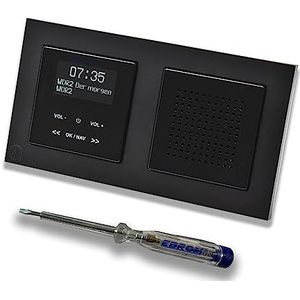 Merten MEG4375-0303 inbouwradio DAB+ en Bluetooth met luidspreker in zwart glanzend, stijlvol afgestemd met M-Pure zwart mat frame, incl. montage EBROM