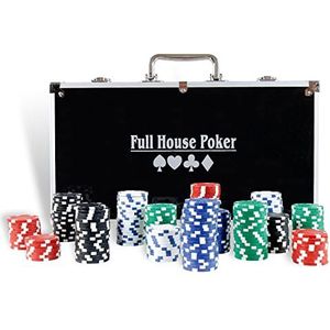 CCLIFE Poker Chip Set, 300/500 Casino Poker Chips met Aluminium Behuizing, 2 Paar Speelkaarten, 5 Dobbelstenen, 3 DEALER, Size:01A300