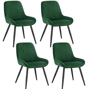 WOLTU Set van 4 eetkamerstoelen, fluwelen relaxstoelen, ergonomische Scandinavische stoelen met rugleuning voor woonkamer, woonkamer, keuken, slaapkamer, donkergroen, BH331dgn-4