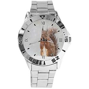 Eekhoorn Sneeuwvlok Mode Dames Horloges Sport Horloge Voor Mannen Casual Rvs Band Analoge Quartz Horloge, Zilver, armband
