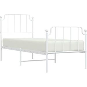 vidaXL Bedframe met hoofd- en voeteneinde metaal wit 80x200 cm, eenpersoonsbed, bedombouw, logeerbed, bed, ledikant, bed frame, metalen bedframe