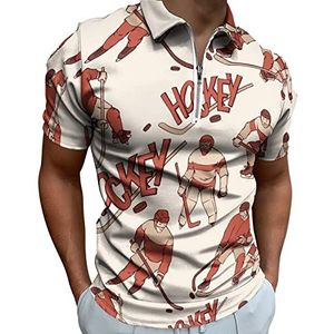 Retro Hockeyspeler Half Zip-up Polo Shirts Voor Mannen Slim Fit Korte Mouw T-shirt Sneldrogende Golf Tops Tees XL