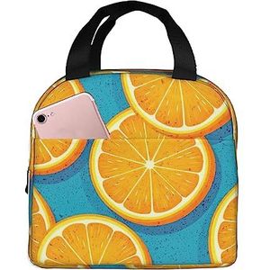 SUHNGE Verse oranje fruitprint geïsoleerde lunchbox voor dames en heren, kantoorwerklamp, duurzame draagtas