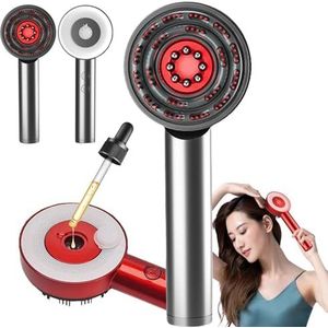 Elektrische Hoofdhuidmassagekam, Haarolie-Applicator (Met 6ml Vloeistofreservoir), 3 Massagestanden, 72 Ronde Tanden + 8 Rollerballs, Draadloze Draagbare Hoofdhuidmassager Met Rood Licht,Grey